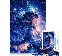 Anime Girl with Blue Hair And Sparkling Background 1000-piece Jigsaw Puzzles Brain Focus Game Expert Cutting Craftsmanship Fascinating Hobby for Idle Moments (38x26cm)