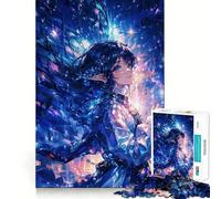 Anime Girl with Blue Hair And Sparkling Background Jigsaw Puzzles for Adults 1000 Think Boost Game Precise Interlock Structure Easy to Learn Family Enjoyment (38x52cm)