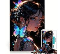 Anime Girl with Butterflies Jigsaw Puzzle 1000 Think Boost Game Tight Lock No Loose Pieces Interactive Brain Challenge for Home (38x26cm)