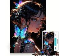 Anime Girl with Butterflies Jigsaw Puzzles 1000 Mental Focus Game No Gap Tight Fitting Design Interactive Brain Challenge for Home (38x52cm)