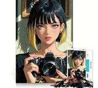 Anime Girl with Camera Portrait Jigsaw Puzzles for Adults 1000 Mind Boost Game Uniform Size Precise Pieces Travel-friendly Brain Game Gift (50x75cm)