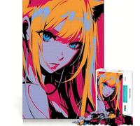 Anime Girl with Cat Ears Adults Puzzles 1000 Piece Jigsaws Recall Skill Fun High Precision Die Cut Easy to Learn Family Enjoyment (50x75cm)