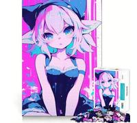 Anime Girl with Cat Ears Jigsaw Puzzle 1000 Piece Creative Skill Toy Clean Cut Sturdy Components Travel-friendly Brain Game Gift (38x26cm)