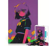 Anime Girl with Cat Ears Jigsaw Puzzles 1000 Mental Focus Game No Gap Tight Fitting Design Interactive Brain Challenge for Home (50x75cm)