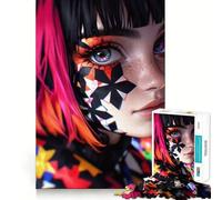 Anime Girl with Colorful Makeup 1000 Piece Teenager Puzzles Mental Focus Game Precision Cut Smooth Edges Christmas Stocking Stuffer Game (38x26cm)