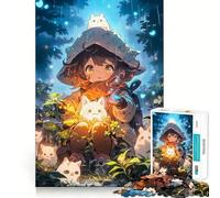 Anime Girl with Creatures in Forest Jigsaw for Adults1000 Pieces Brain Focus Game Precision Cut Smooth Edges Amusing Challenge for Waiting Time (38x52cm)
