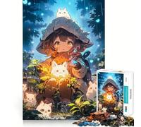 Anime Girl with Creatures in Forest Puzzle for Adults 1000 Pieces Memory Play Game Firm Fit Secure Assembly Meaningful Connection Building Game (38x26cm)