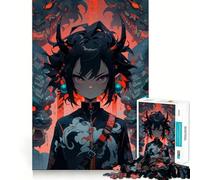 Anime Girl with Demon Masks Jigsaw 1000 Pieces Memory Skill Fun Smooth Edge Perfect Interlock Fun-filled Way to Fill Empty Hours (38x26cm)