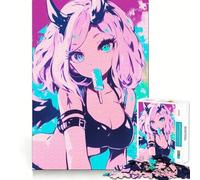 Anime Girl with Devil Horns Jigsaw 1000 Pieces Memory Skill Fun Smooth Edge Perfect Interlock Fun-filled Way to Fill Empty Hours (50x75cm)