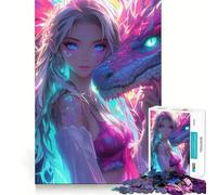 Anime Girl with Dragon 1000-piece Jigsaw Puzzles Brain Training Fun Tight Interlock No Gaps Bonding Activity for Loved Ones (50x75cm)