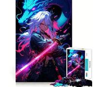 Anime Girl with Dragon And Sword Jigsaw for Teenagers 1000 Pieces Mind Boost Fun Clean Cut Sturdy Components Heartwarming Gathering Activity (38x52cm)