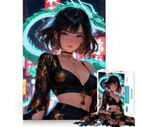 Anime Girl with Dragon in Cityscape 1000-piece Jigsaw Puzzles Brain Training Fun Tight Interlock No Gaps Bonding Activity for Loved Ones (38x52cm)