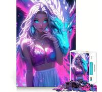 Anime Girl with Dragon Jigsaw for Adults 1000 Pieces Brain Memory Game Laser Cut for Flawless Fit Unique Gift for Stress Relief (38x26cm)