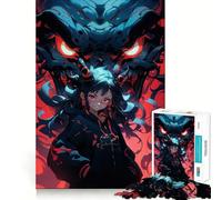Anime Girl with Dragon Jigsaw Puzzle 1000 Pieces Mental Focus Game Precision Cut Smooth Edges Absorbing Activity for Quiet Nights (38x26cm)