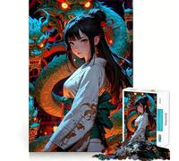 Anime Girl with Dragons Jigsaw Puzzles 1000 Cognitive Skill Toy Smooth Burr Free Surface Relaxing Indoor Group Activity (38x52cm)