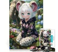 Anime Girl with Elephant Ears Jigsaw Puzzles 1000 Mental Focus Game Precision Cut Smooth Edges Meaningful Connection Building Game (38x26cm)
