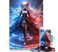 Anime Girl with Fire And Ice Adults 1000 Pieces Puzzle Mind Training Fun Burr Free Clean Cut Pieces Heartwarming Gathering Activity (50x75cm)