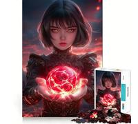 Anime Girl with Fire Orb Jigsaw 1000 Pieces for Teenagers Memory Train Fun Clean Seamless Connection Relaxing Indoor Group Activity (38x52cm)