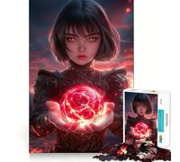 Anime Girl with Fire Orb Jigsaw Puzzles 1000 Pieces Focus Boost Fun Laser Cut for Flawless Fit Bonding Activity for Loved Ones (38x26cm)