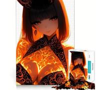 Anime Girl with Fire Pattern Adults 1000 Piece Jigsaw Puzzle Memory Fun Game Clean Cut Sturdy Components Unique Gift for Stress Relief (38x52cm)