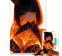 Anime Girl with Fire Pattern Jigsaw Puzzles 1000 Pieces Focus Boost Fun Laser Cut for Flawless Fit Bonding Activity for Loved Ones (50x75cm)