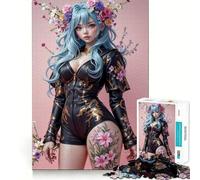 Anime Girl with Flowers And Leather Jigsaw 1000 Pieces Memory Skill Fun Smooth Edge Perfect Interlock Fun-filled Way to Fill Empty Hours (50x75cm)