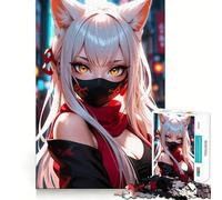 Anime Girl with Fox Ears Adults 1000 Pieces Puzzle Mind Training Fun Burr Free Clean Cut Pieces Heartwarming Gathering Activity (38x52cm)