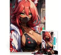 Anime Girl with Fox Ears And Mask Jigsaw 1000 Pieces for Teenagers Memory Train Fun Clean Seamless Connection Relaxing Indoor Group Activity (38x52cm)