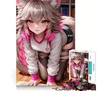 Anime Girl with Fox Ears Jigsaw Puzzles 1000 Recall Fun Play Burr Free Clean Cut Pieces Portable Travel Friendly Fun Game (38x26cm)