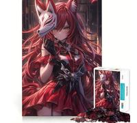 Anime Girl with Fox Mask Adults 1000 Pieces Puzzle Mental Fun Game Advanced Laser Cutting Tech Amusing Challenge for Waiting Time (38x52cm)