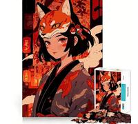 Anime Girl with Fox Mask Adults Puzzles 1000 Piece Jigsaws Recall Skill Fun High Precision Die Cut Easy to Learn Family Enjoyment (50x75cm)