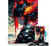 Anime Girl with Fox Spirit Jigsaw 1000 Pieces Memory Skill Fun Smooth Edge Perfect Interlock Fun-filled Way to Fill Empty Hours (50x75cm)