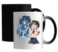 Anime Girl with Glitchy Skeleton Ceramic Magic Mug White