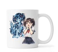 Anime Girl with Glitchy Skeleton Ceramic Tea Coffee Mug White