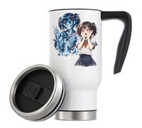 Anime Girl with Glitchy Skeleton Vacuum Insulated Thermal Travel Coffee Mug 480ml White