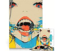 Anime Girl with Open Mouth Jigsaw for Adults1000 Pieces Brain Focus Game Precision Cut Smooth Edges Amusing Challenge for Waiting Time (50x75cm)