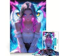Anime Girl with Owl Jigsaw Puzzle 1000 Think Boost Game Tight Lock No Loose Pieces Interactive Brain Challenge for Home (38x52cm)