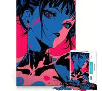 Anime Girl with Pink And Blue Jigsaw for Teenagers 1000 Pieces Mind Boost Fun Clean Cut Sturdy Components Heartwarming Gathering Activity (38x52cm)