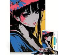Anime Girl with Pink And Blue Jigsaw Puzzle1000 Pieces Mind Train Fun Clean Cut Sturdy Components Captivating Leisure for Cozy Indoors (50x75cm)