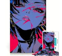 Anime Girl with Pink And Blue Paint 1000-piece Jigsaw Puzzles Brain Focus Game Expert Cutting Craftsmanship Fascinating Hobby for Idle Moments (38x52cm)