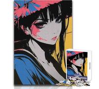 Anime Girl with Pink And Blue Puzzles for Teenagers 1000 Pieces Problem Solving Educational Fun Wonderful Thoughtful Present Option Size 50x75cm