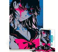 Anime Girl with Pink Bow 1000 Piece Teenager Puzzles Mental Focus Game Precision Cut Smooth Edges Christmas Stocking Stuffer Game (38x26cm)
