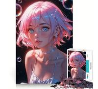 Anime Girl with Pink Hair Jigsaw Puzzle 1000 Pieces Cognitive Fun Play High Precision Die Cut Unique Gift for Stress Relief (38x26cm)