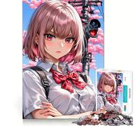 Anime Girl with Pink Hair Jigsaw Puzzle 1000 Pieces Mental Focus Game Precision Cut Smooth Edges Absorbing Activity for Quiet Nights (38x52cm)