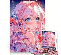 Anime Girl with Pink Hair Jigsaw Puzzles for Adults1000 Pieces Improve Memory Cozy Relaxation Laser Cut Fine Xmas Gift (50X75CM)