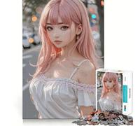 Anime Girl with Pink Hair Jigsaw Puzzles1000 Pieces Recall Skill Fun Professional Grade Cutting Thoughtful Gift for Mind Activity (38x52cm)