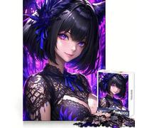 Anime Girl with Purple Eyes Jigsaw Puzzles1000 Pieces Brain Exercise Leisurely Pursuit Precision Cut Unique Xmas Gift (38X26CM)