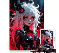 Anime Girl with Red Eyes And Feathers Adults Puzzles 1000 Piece Jigsaws Mind Challenge Quiet Enjoyment Accurate Cut Unique Gift (38X26CM)