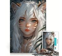 Anime Girl with Tiger Features 1000 Piece Jigsaw Puzzles for Teenagers Jigsaw Mental Skill Clear Color Enjoyable Challenge Home Decor (50x75cm)