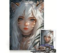 Anime Girl with Tiger Features Adult Jigsaw Puzzles1000 Pieces Sharp Mind DownTime Game Family Pastime Art Display (38x52cm)